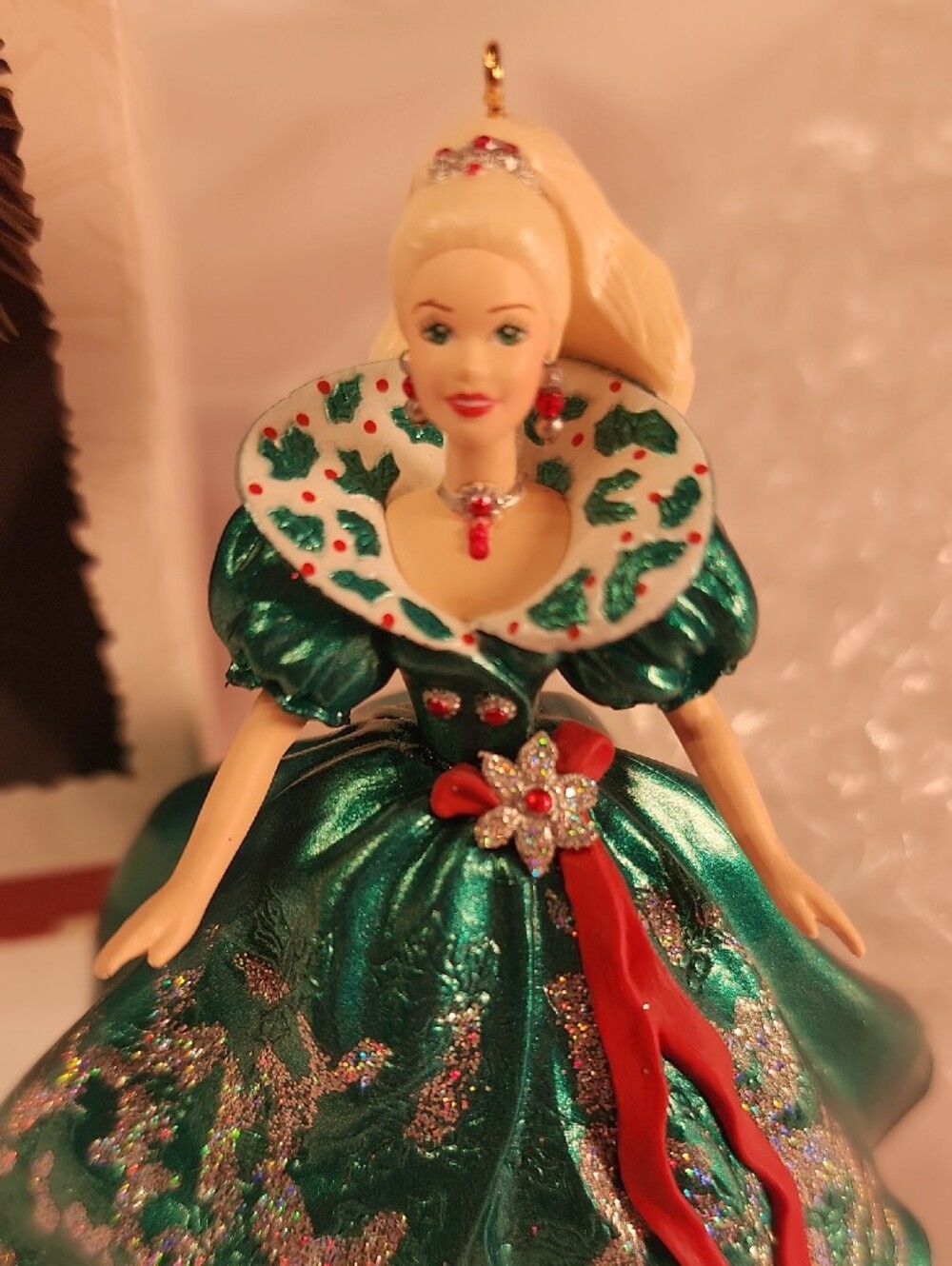 1995 & 1996 Hallmark Holiday Barbie Ornament Duo — Burgundy & Navy Dresses - Picture 6 of 6